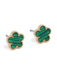 Gold Green Acrylic Flower Stud Earrings - link has visual effect only