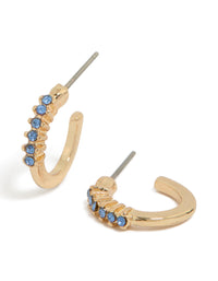 Gold Light Blue Diamante Row Huggie Earrings - link has visual effect only
