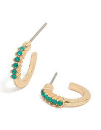 Gold Green Diamante Row Huggie Earrings - link has visual effect only