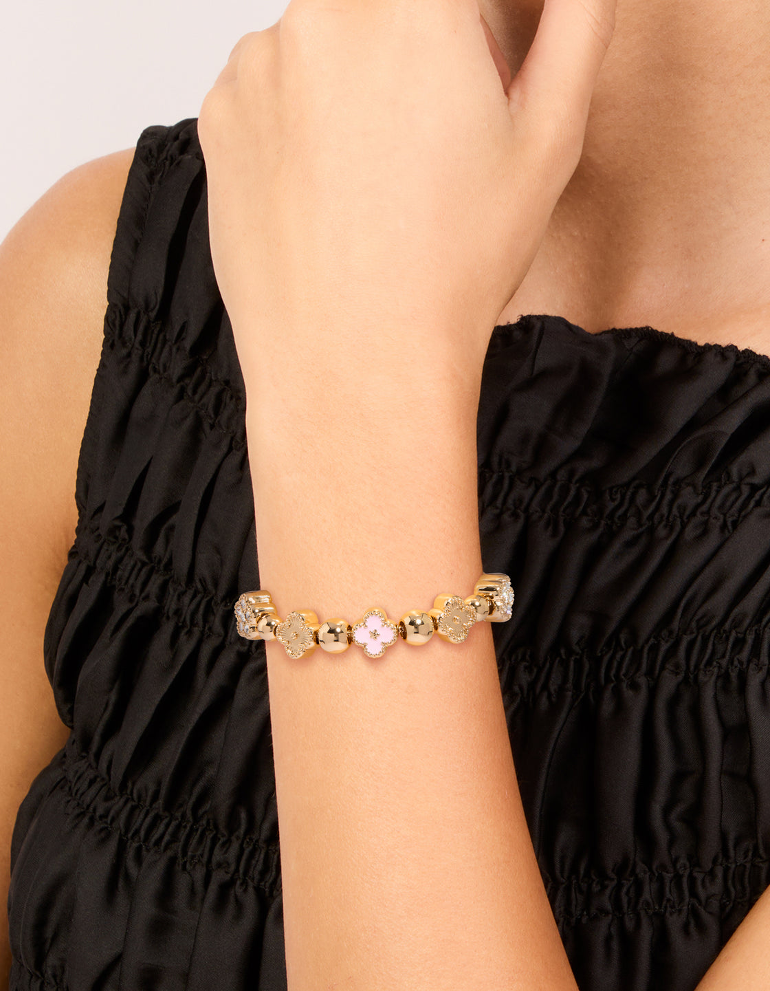 Gold Enamel Flowers Toggle Bracelet