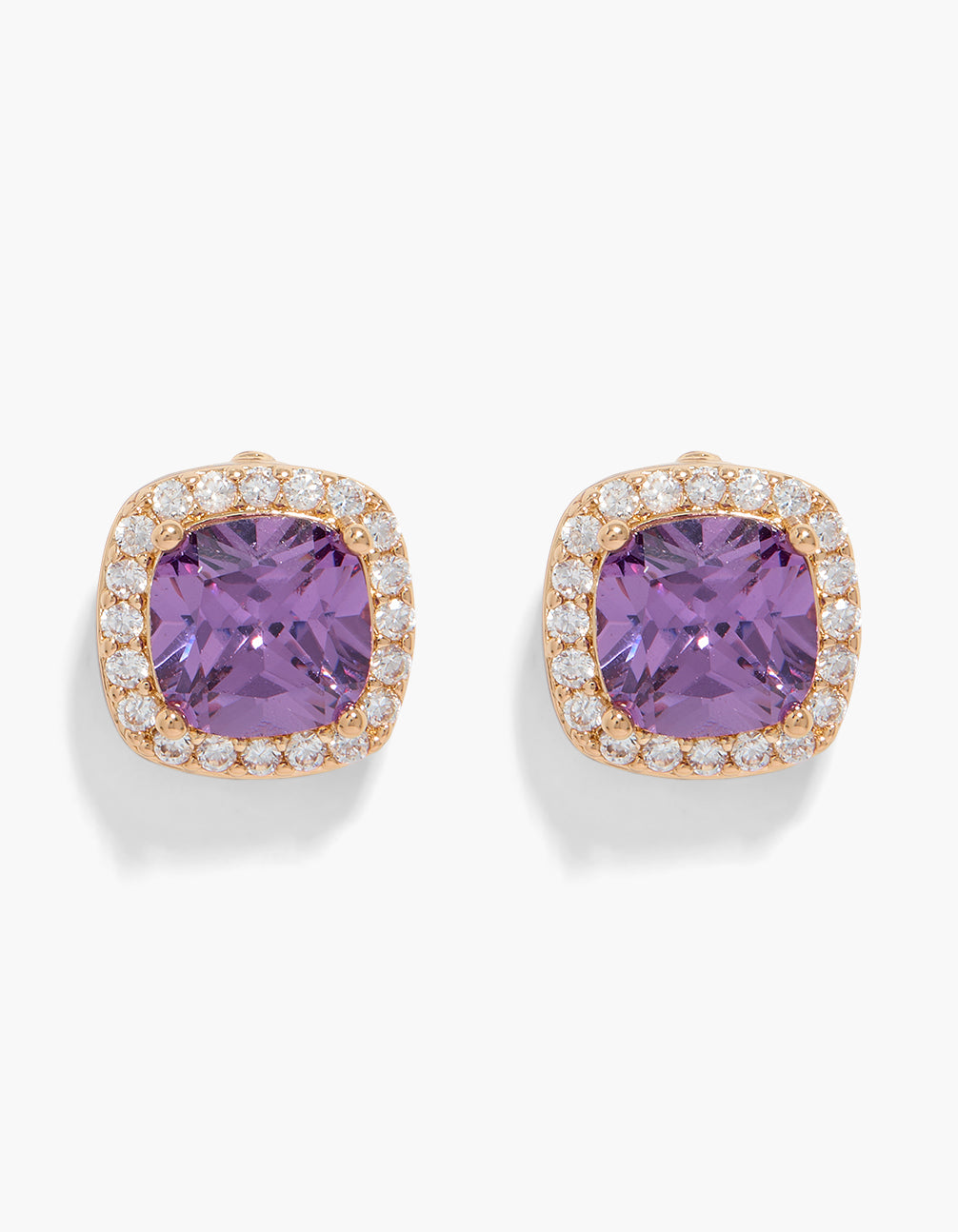 Gold Purple Cubic Zirconia Large Stud Earrings