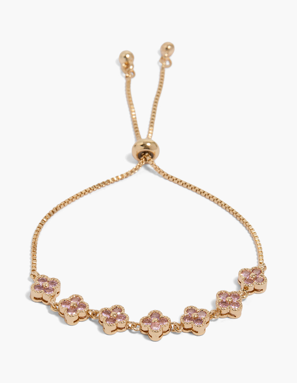 Gold Pink Cubic Zirconia Flower Toggle Bracelet