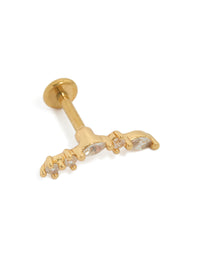 Crafted from titanium, this crawler stud with marquise cut cubic zirconia in gold plated finish and flat back closure front view - link has visual effect only