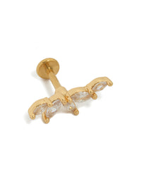 Showcasing a gold plated titanium cubic zirconia fan crawler single flat back stud in statement styling front view - link has visual effect only