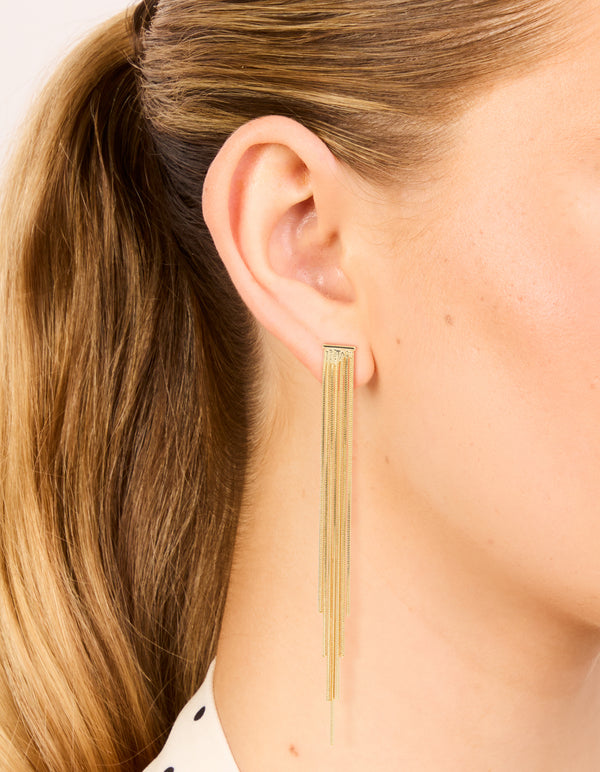 Gold Plated Waterfall Chain Drop Earrings