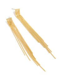 Showcasing statement style waterfall chain drop earrings featuring tassel design in gold plated finish front view - link has visual effect only