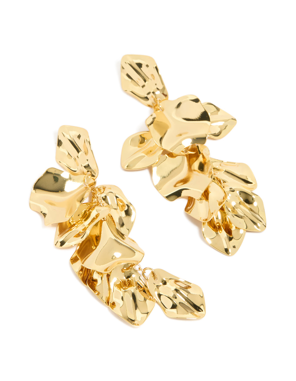 Beautifully crafted statement multi petal drop earrings in gold plated finish front view