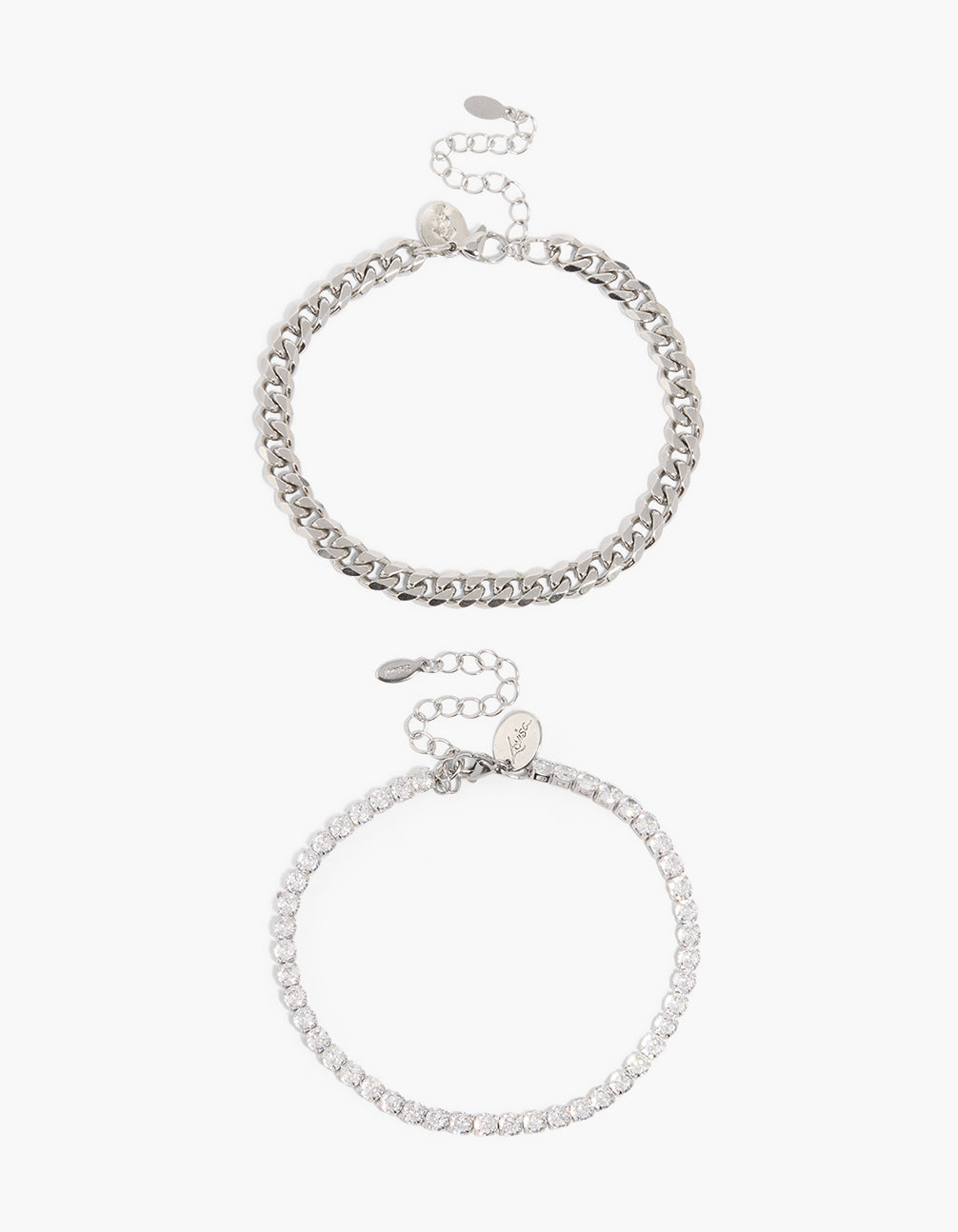 Mens Waterproof Stainless Steel Chain & Tennis Bracelets 2-Pack