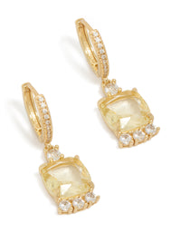 Gold Plated Cubic Zirconia Yellow Square Drop Huggie Earrings - link has visual effect only
