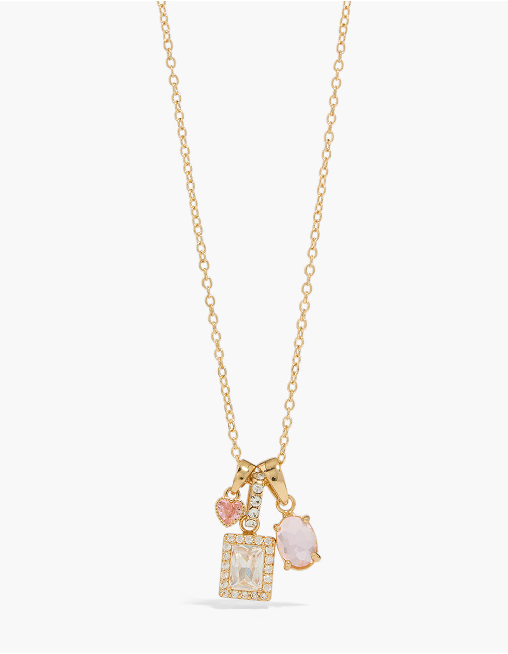 Gold Plated Multicoloured  Baguette & Heart Cubic Zirconia Multi Charm Necklace