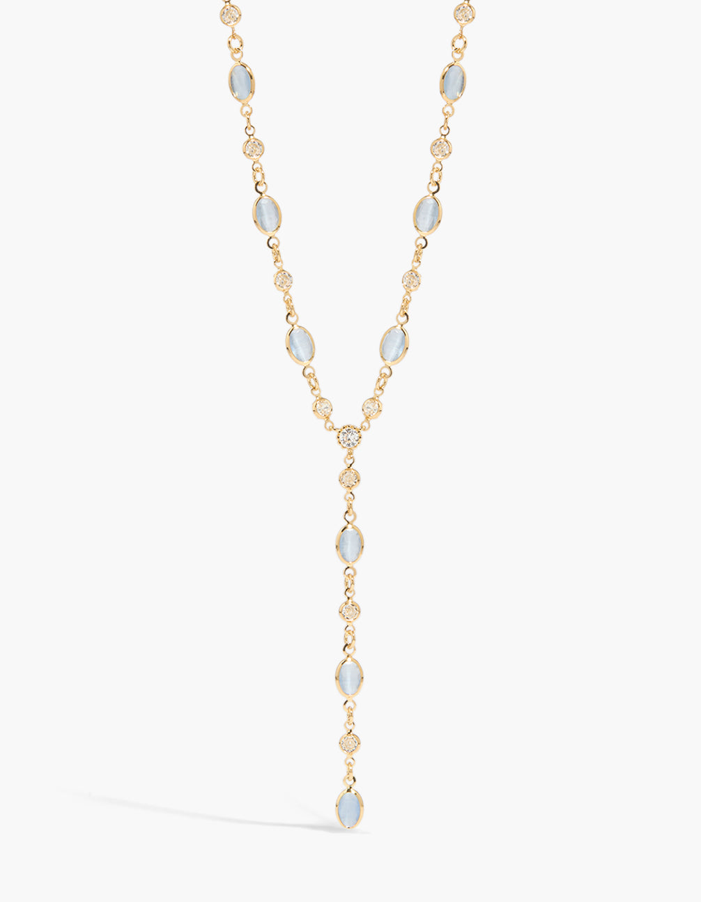 Gold Plated Blue Cubic Zirconia Alternating Y-Necklace