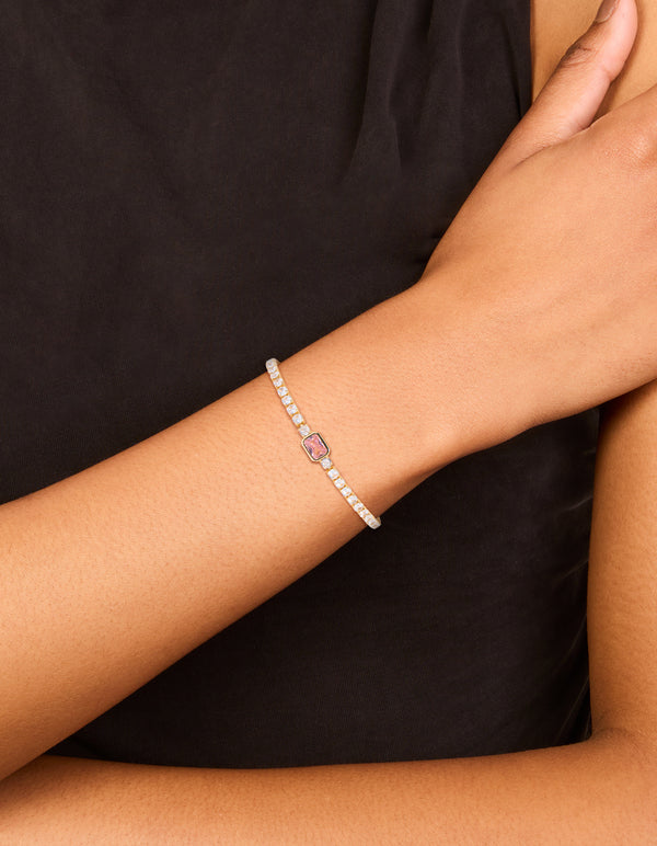 Gold Plated Pink Cubic Zirconia Baguette Tennis Bracelet