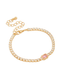 Gold Plated Pink Cubic Zirconia Baguette Tennis Bracelet - link has visual effect only