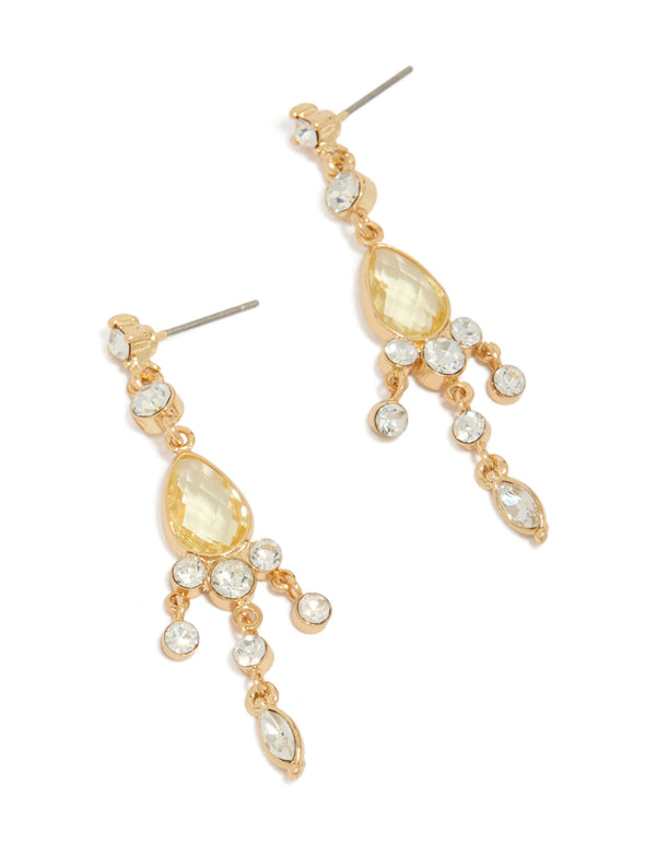 Gold Plated Cubic Zirconia Yellow Drop Earrings