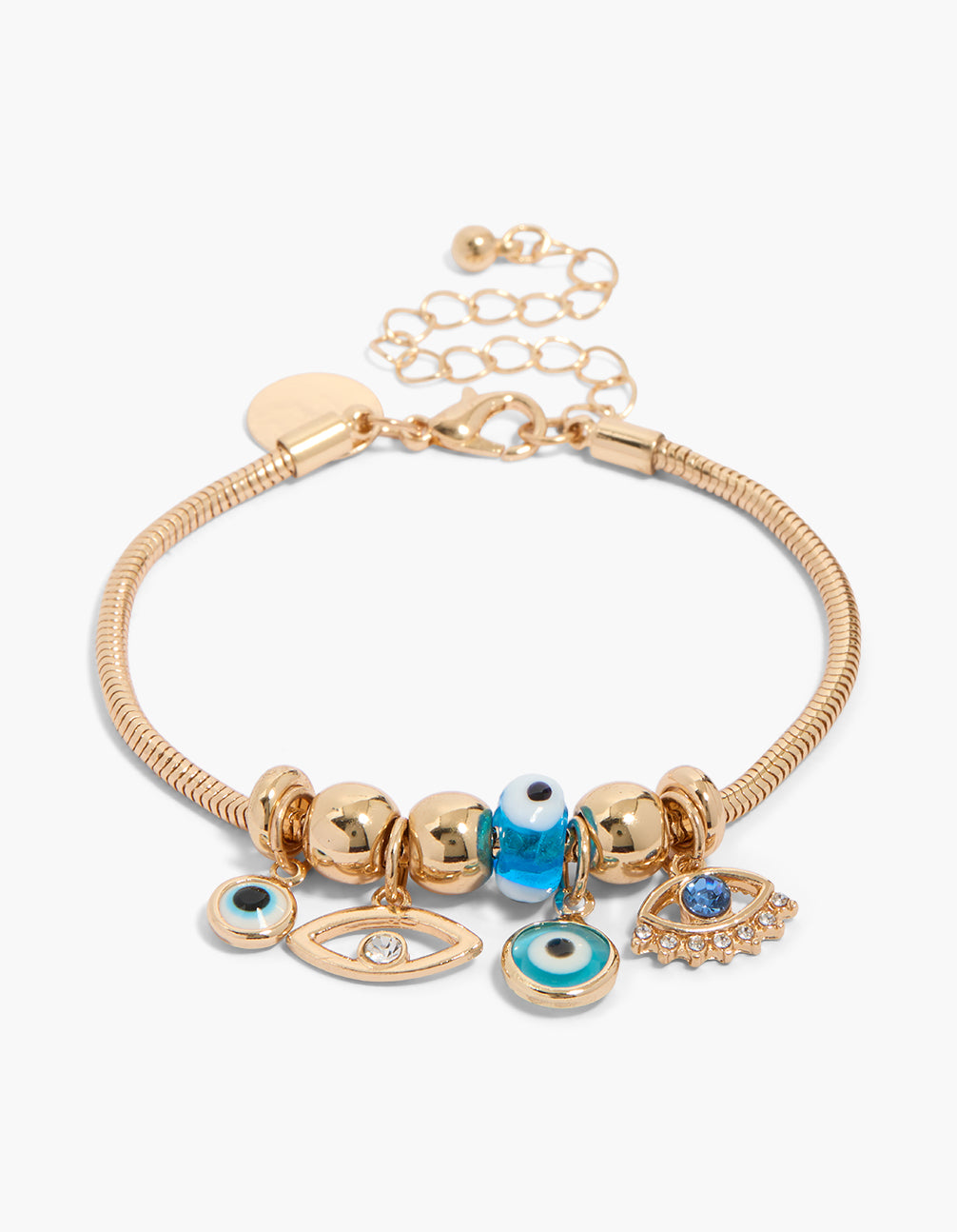 Gold Multi Evil Eye Charm Bangle
