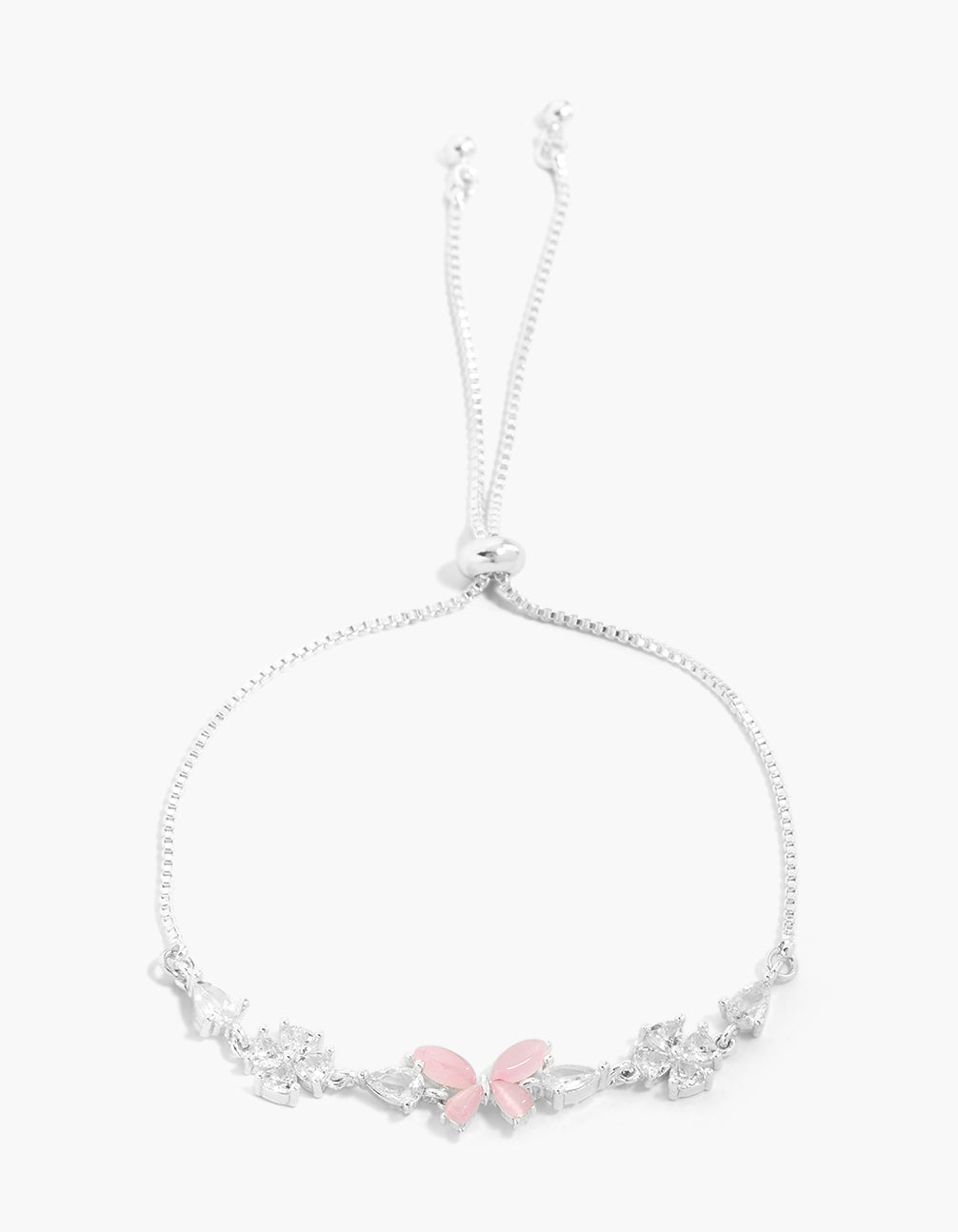 Silver Plated Cubic Zirconia Butterfly & Flower Bracelet