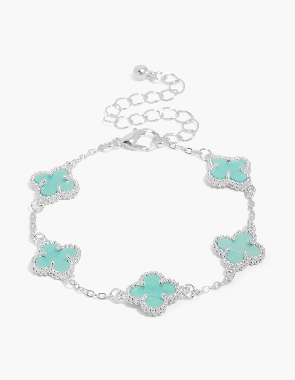 Silver Plated Blue Cubic Zirconia Flowers Station Bracelet