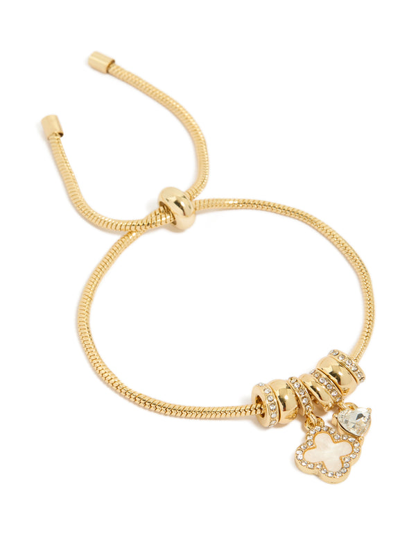 Gold Plated Cubic Zirconia Flower & Heart Toggle Bracelet