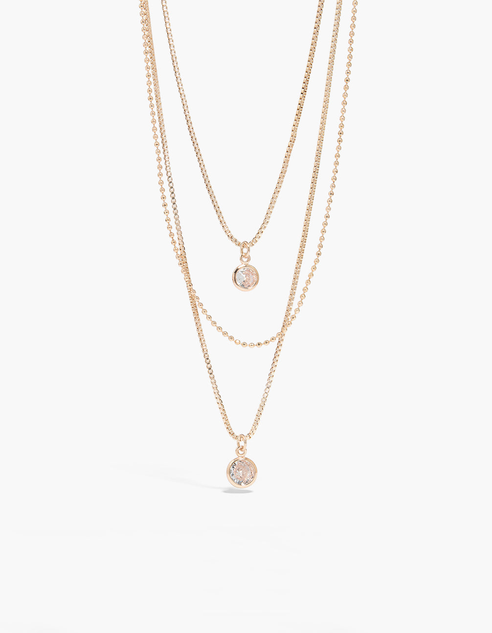 Rose Gold Plated Cubic Zirconia & Chain Layered Necklace