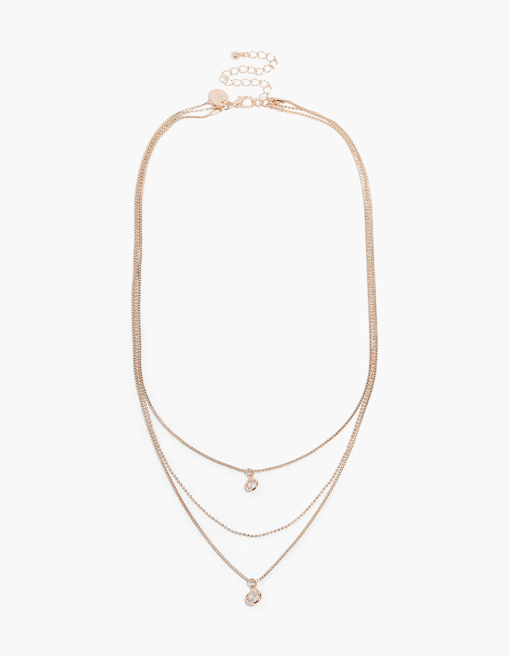 Rose Gold Plated Cubic Zirconia & Chain Layered Necklace