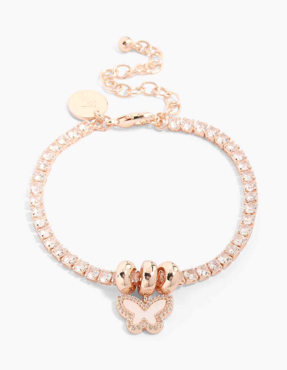 Rose Gold Plated Mother Of Pearl Butterfly Tennis Bracelet