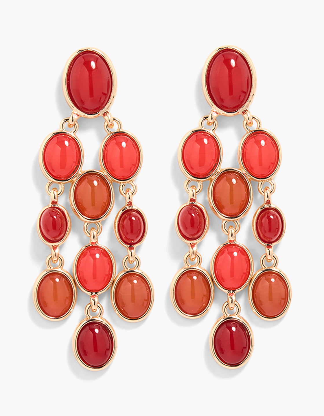 Gold Multi Red Stones Drop Earrings