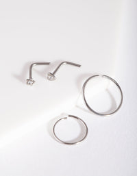 Rhodium Heart Nose Ring 4-Pack - link has visual effect only