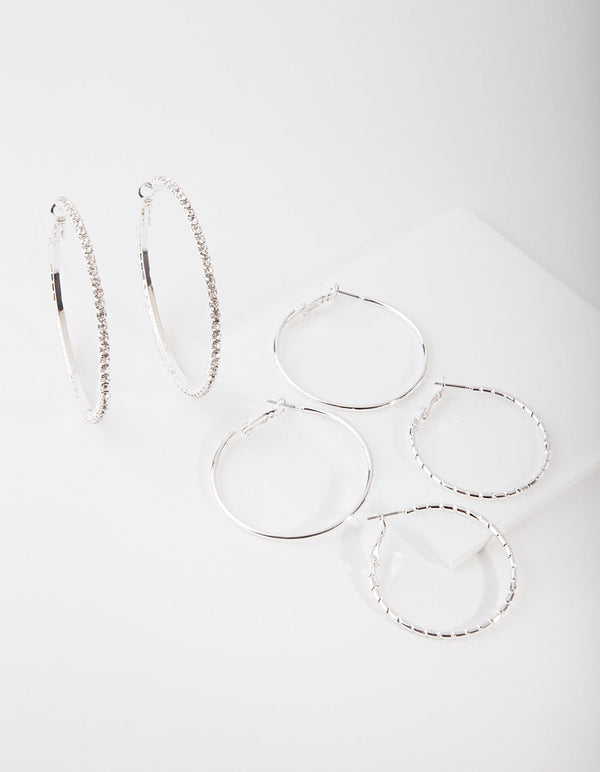 Silver Statement Diamante Earring Pack