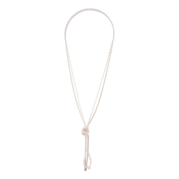 Silver Mesh & Pearlized Bead Knot Necklace