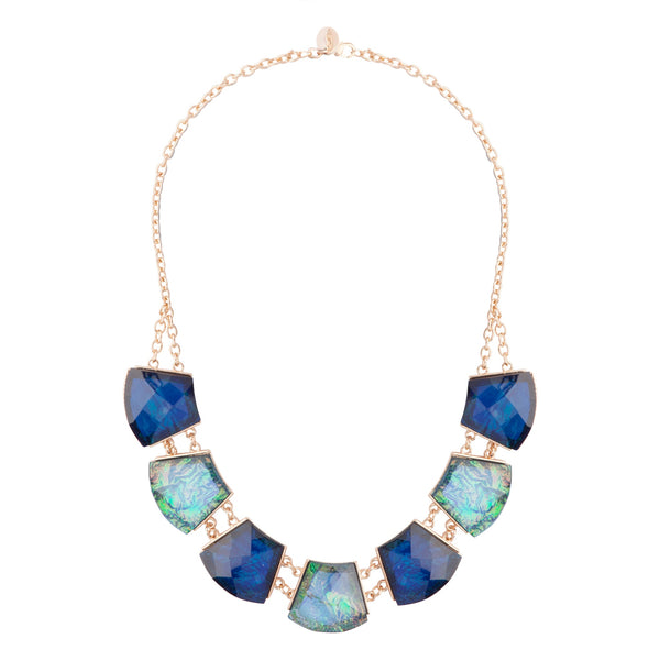Gold & Blue Faceted Jewelled Necklace