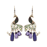 Jewelled Peacock Earrings In Burnished Gold - link has visual effect only