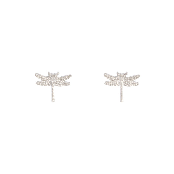 Rhodium Dragonfly Stud Earrings