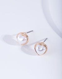 Gold Mini Pearl Heart Stud Earrings - link has visual effect only