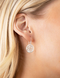 Sterling Silver Round Filigree Drop Earrings - link has visual effect only