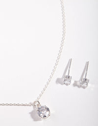 Sterling Silver Crystal Stone Necklace & Earrings Set Gift Box - link has visual effect only