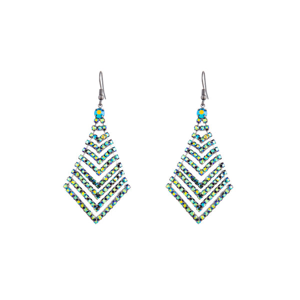 Green Reflective Diamante Drop Earrings