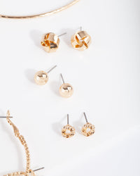 Gold Ball Knot Stud & Hoop 6-Pack - link has visual effect only