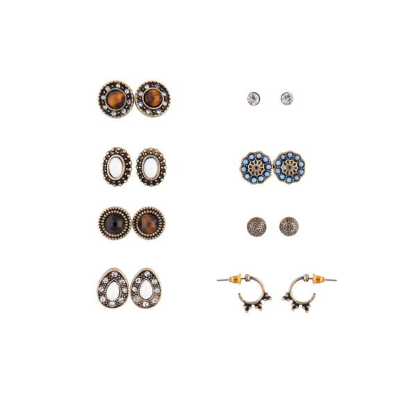 Antique Gold & Neutral 8-Pack Stud Earring