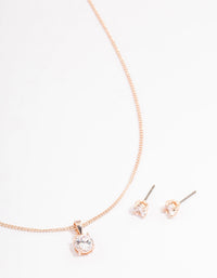 Rose Gold Cubic Zirconia Necklace Earrings Set - link has visual effect only