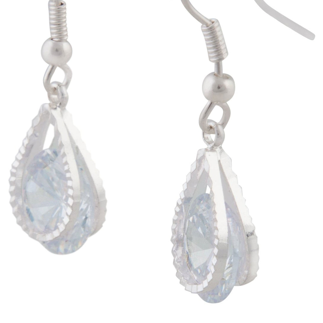 Cubic Zirconia In Silver Teardrop Earrings