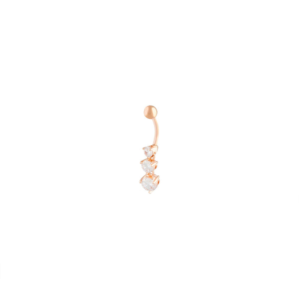 Rose Gold Surgical Steel Cubic Zirconia Trio Drop Belly Bar