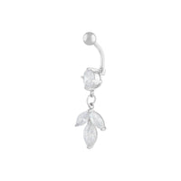 Silver Surgical Steel Cubic Zirconia Navette Belly Bar - link has visual effect only