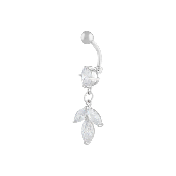 Silver Surgical Steel Cubic Zirconia Navette Belly Bar
