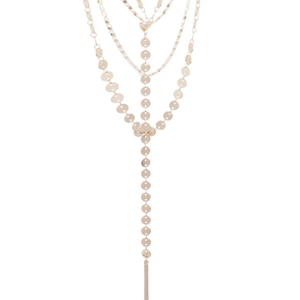 Gold Disc Chain Layered Lariat Necklace