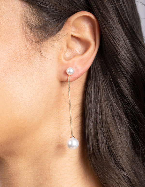 Gold Snake Pearl Chain Earrings