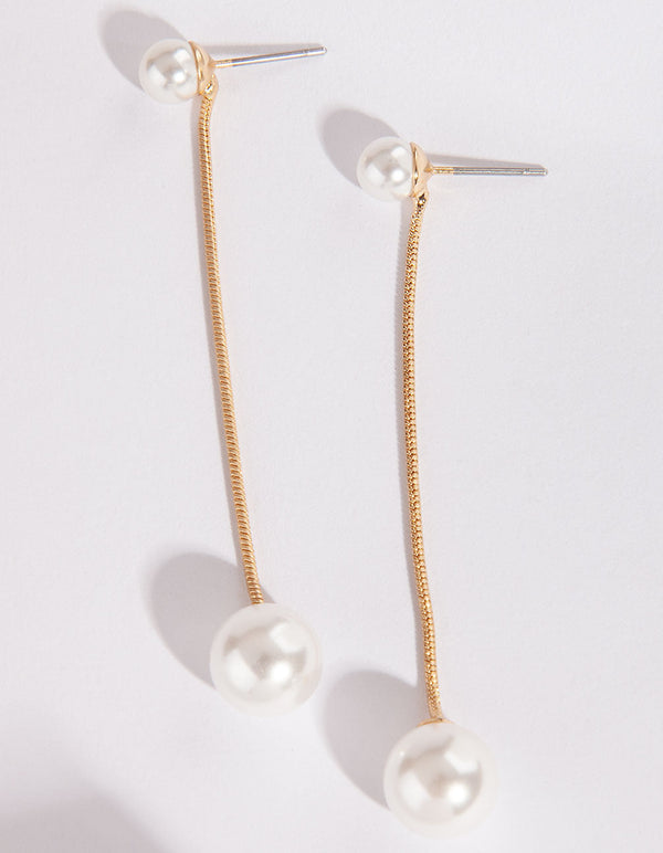 Gold Snake Pearl Chain Earrings