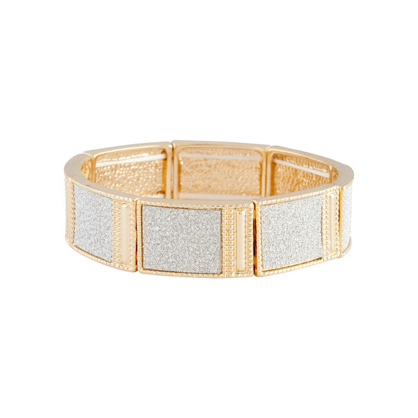Gold Stretch Contrast Glitter Square Bracelet