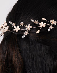 Rose Gold Diamante Flower Pearl Hair Vine - link has visual effect only