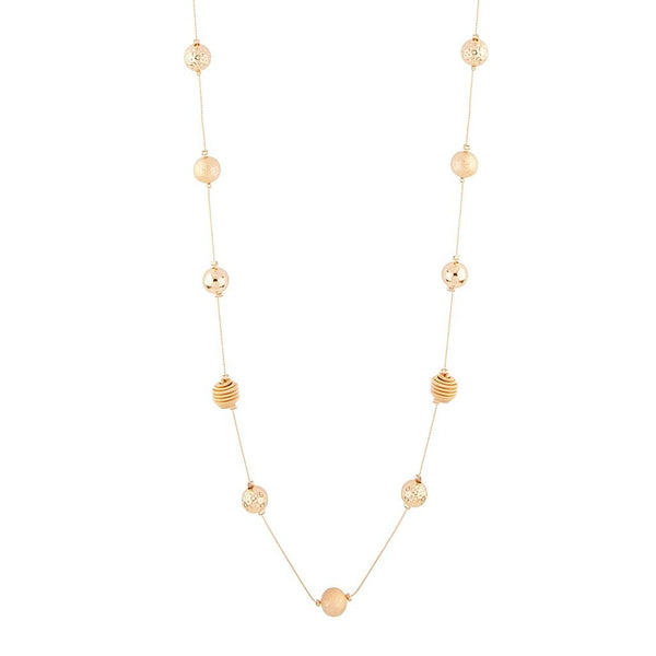 Gold Multi Textured Bead Station Lariat Necklace