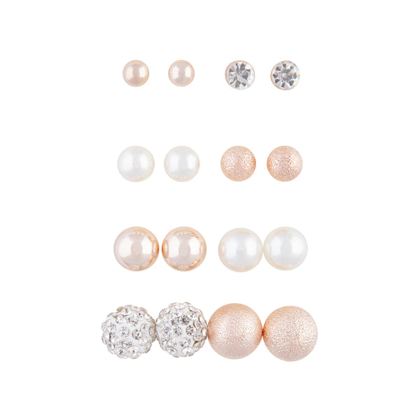Rose Gold Ball Pearl 8-Pack Stud Earring